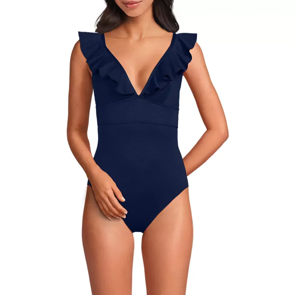 Women's Pique Ruffle One Piece Swimsuit