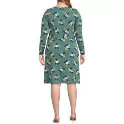 Women's Plus Size Boatneck Long Sleeve Tie Waist Dress