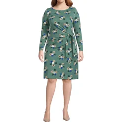 Women's Plus Size Boatneck Long Sleeve Tie Waist Dress
