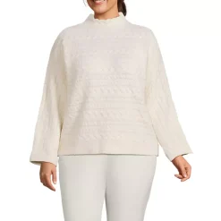 Women's Plus Size Boucle Funnel Neck All Over Cable Sweater