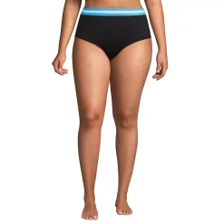 Women's Plus Size Chlorine Resistant Pocket High Waisted Bikini Swim Bottoms