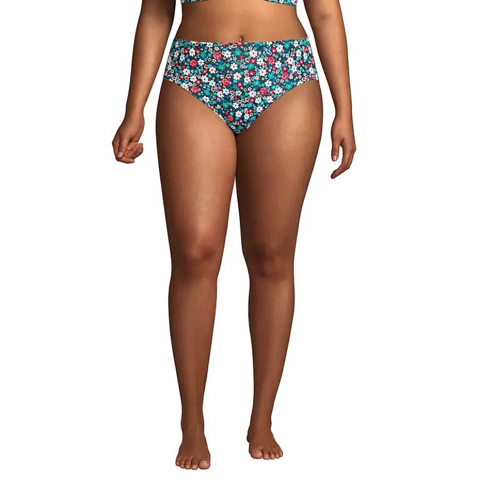 Women's Plus Size Chlorine Resistant Reversible Mid Waist Bikini Bottoms