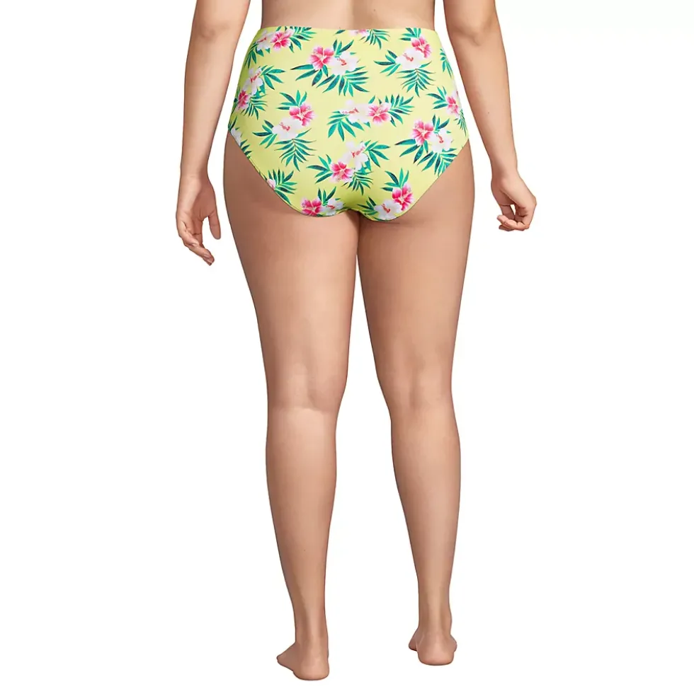Women's Plus Size Chlorine Resistant Twist Front Retro High Waisted Bikini Bottoms