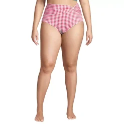 Women's Plus Size Chlorine Resistant Twist Front Retro High Waisted Bikini Bottoms