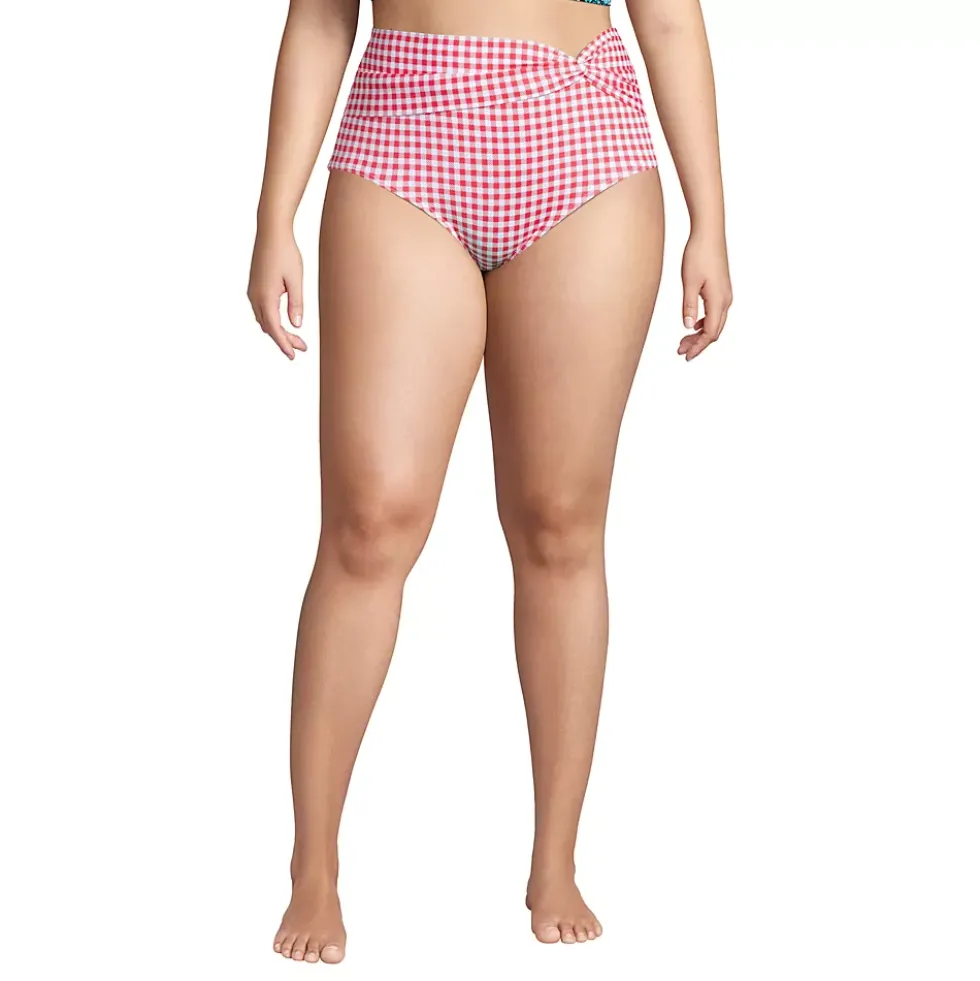 Women's Plus Size Chlorine Resistant Twist Front Retro High Waisted Bikini Bottoms