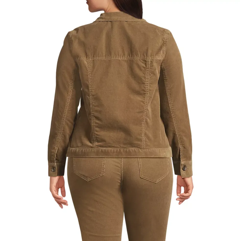 Women's Plus Size Corduroy Cropped Button Front Jacket