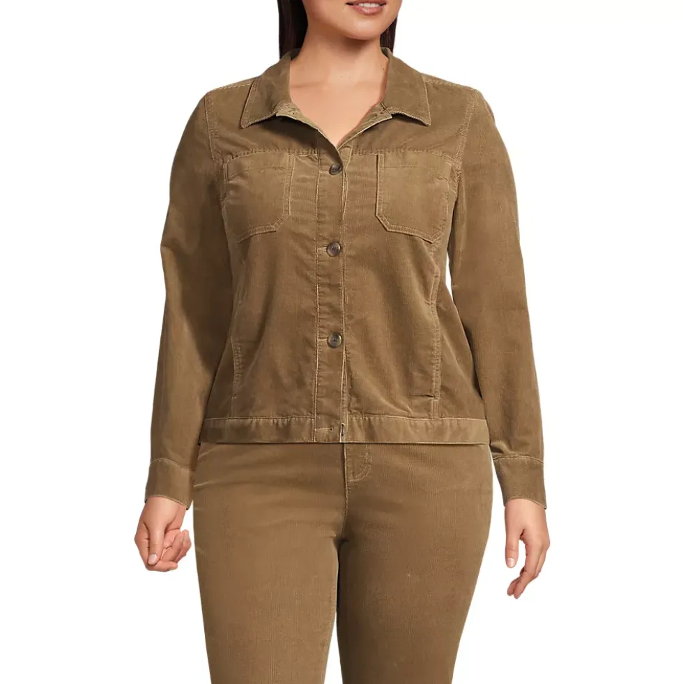Women's Plus Size Corduroy Cropped Button Front Jacket