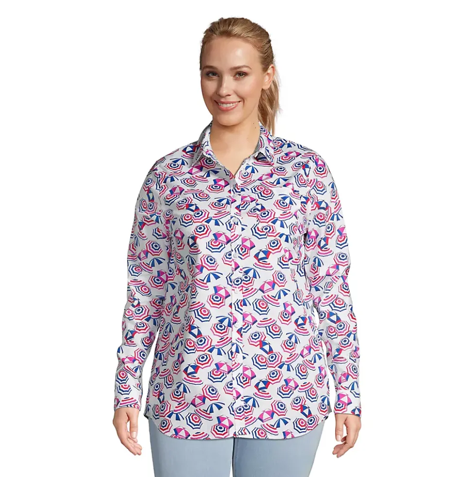 Women's Plus Size Cotton Boyfriend Fit Long Sleeve Tunic Top