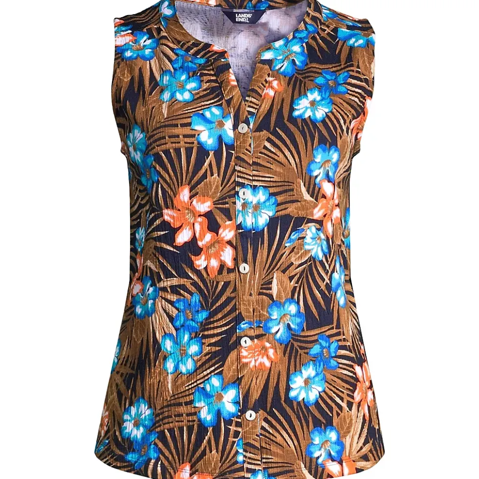 Women's Plus Size Crinkle Knit Button Front Tank