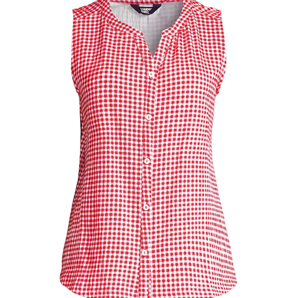 Women's Plus Size Crinkle Knit Button Front Tank