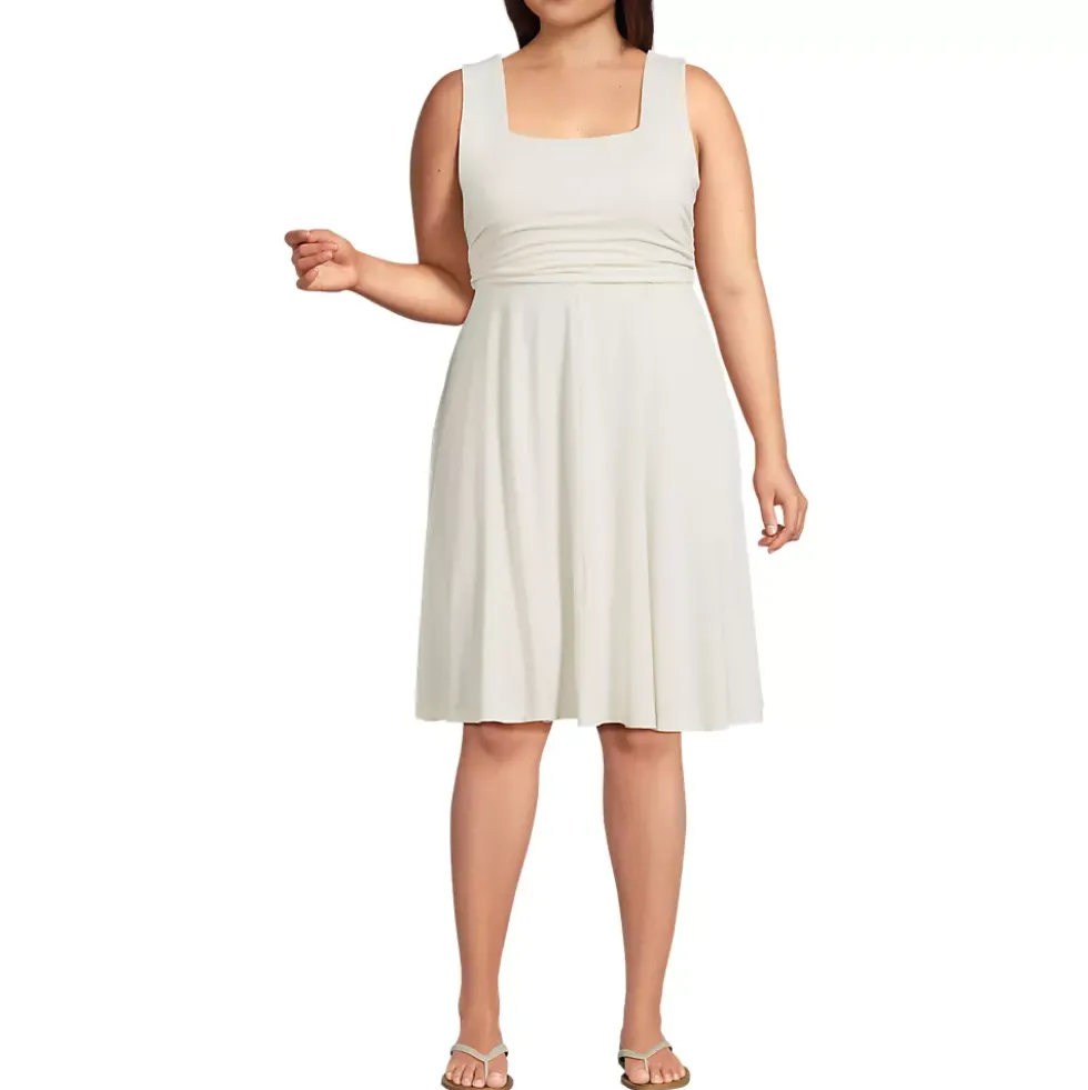 Women's Plus Size Cupro Fit and Flare Sleeveless Dress