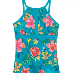 Women's Plus Size DD-Cup Keyhole High Neck Modest Tankini Top Swimsuit Adjustable Straps Print