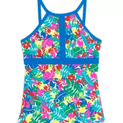 Women's Plus Size DD-Cup Keyhole High Neck Modest Tankini Top Swimsuit Adjustable Straps Print