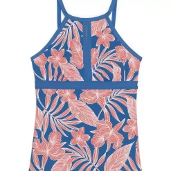Women's Plus Size DD-Cup Keyhole High Neck Modest Tankini Top Swimsuit Adjustable Straps Print