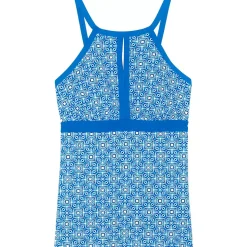 Women's Plus Size DD-Cup Keyhole High Neck Modest Tankini Top Swimsuit Adjustable Straps Print