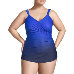 Women's Plus Size DDD-Cup Slender Tummy Control Chlorine Resistant Skirted One Piece Swimsuit Print