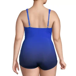 Women's Plus Size DDD-Cup Slender Tummy Control Chlorine Resistant Skirted One Piece Swimsuit Print