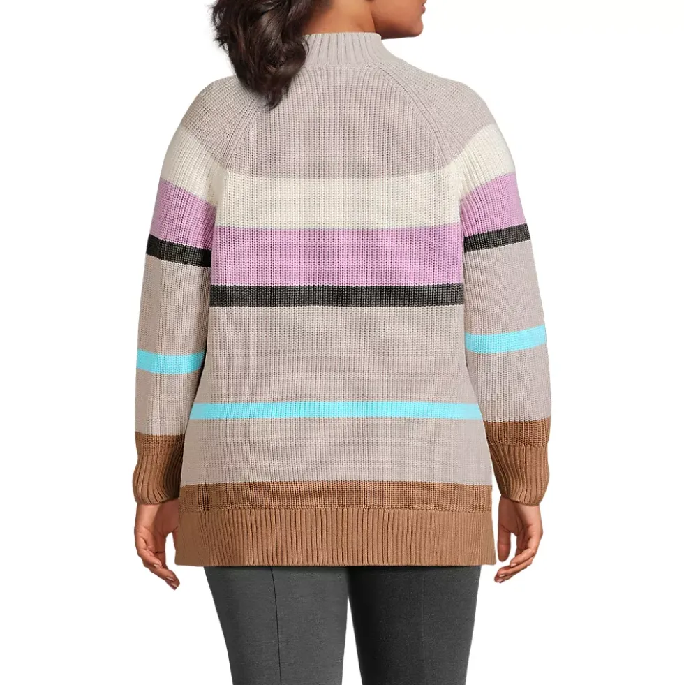Women's Plus Size Drifter Shaker Easy Fit Mock Neck Tunic Sweater
