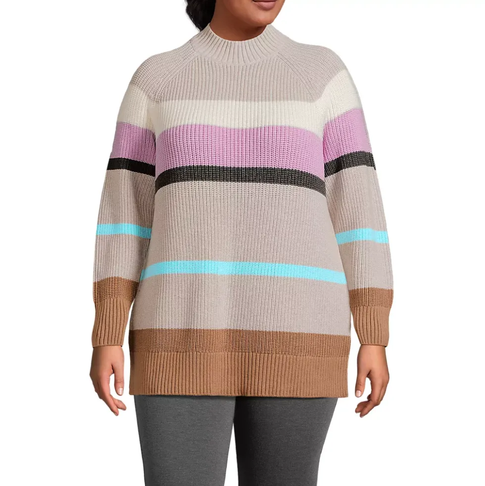 Women's Plus Size Drifter Shaker Easy Fit Mock Neck Tunic Sweater