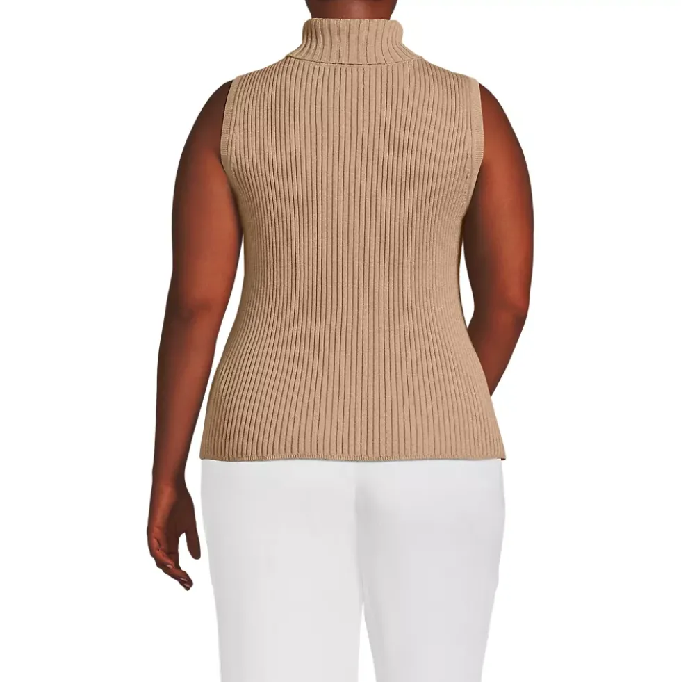 Women's Plus Size Fine Gauge Cotton Turtleneck Tank Sweater