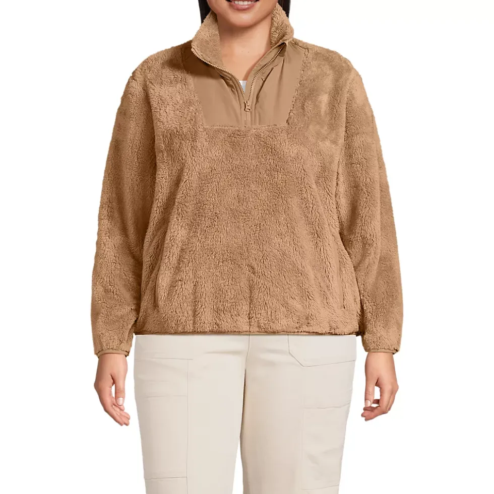 Women's Plus Size Half Zip Cozy Sherpa Fleece Pullover