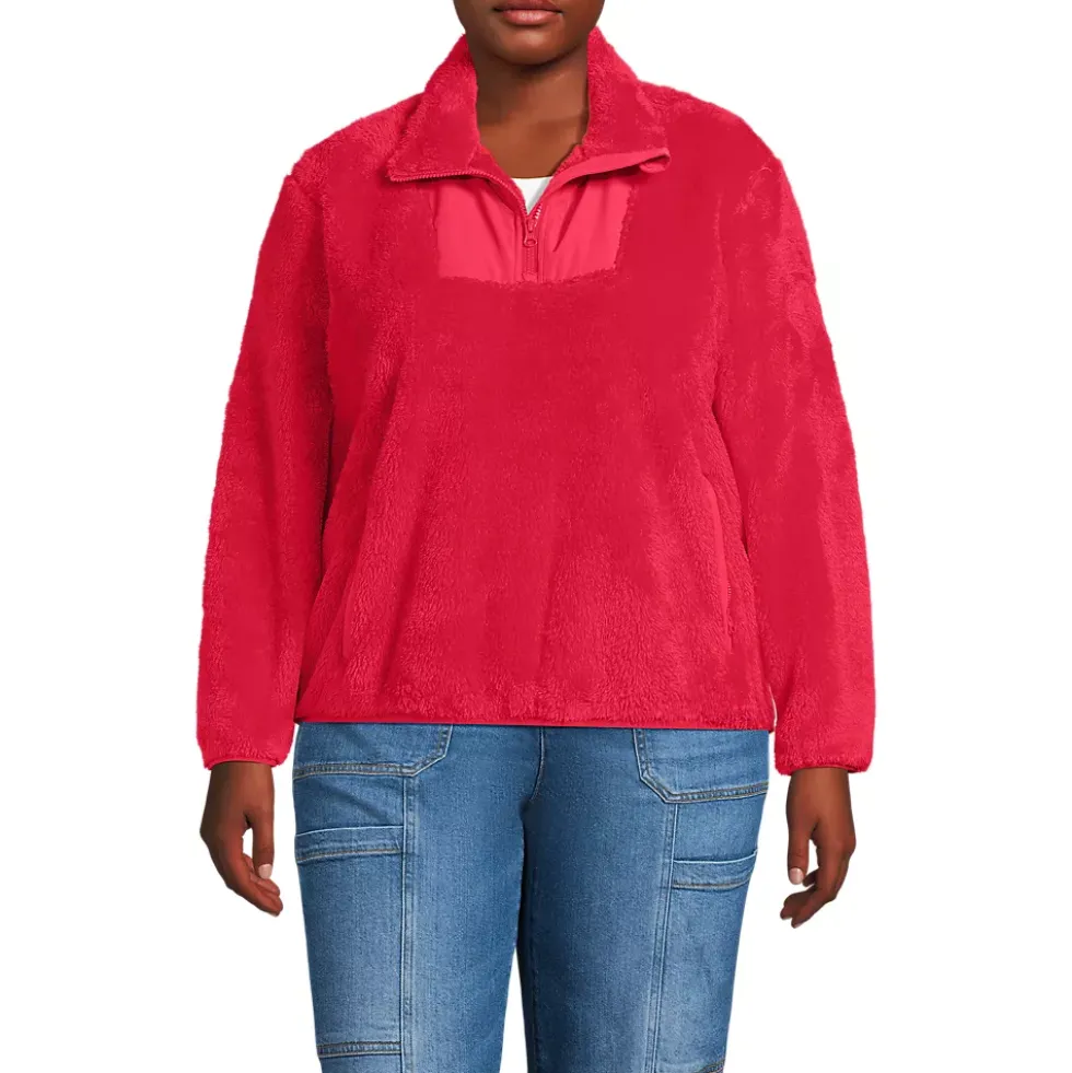 Women's Plus Size Half Zip Cozy Sherpa Fleece Pullover