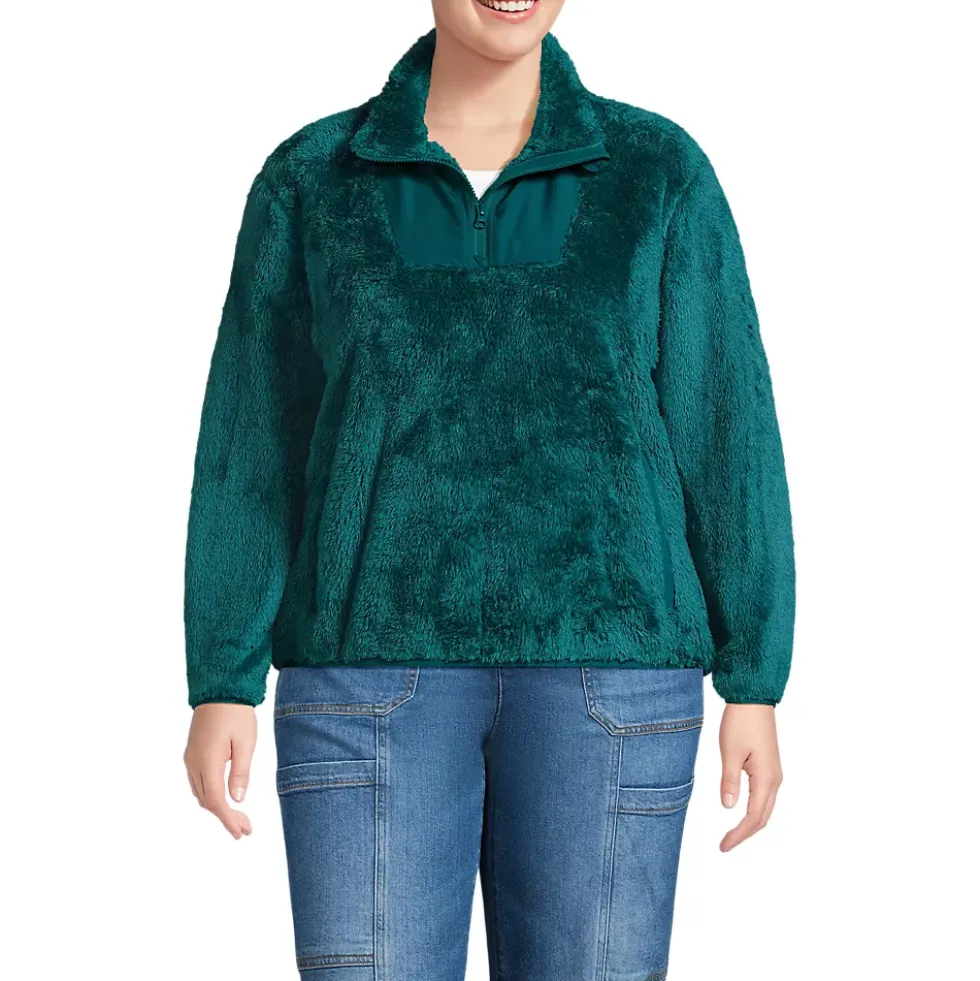 Women's Plus Size Half Zip Cozy Sherpa Fleece Pullover