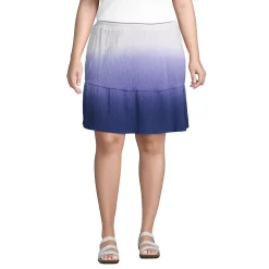 Women's Plus Size High Rise Pull On Elastic Waist Tiered Crinkle Knit Skirt