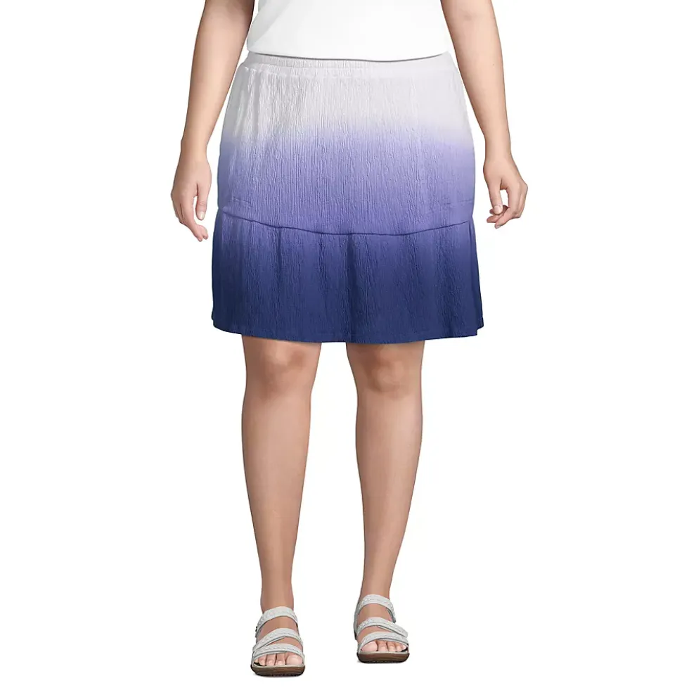 Women's Plus Size High Rise Pull On Elastic Waist Tiered Crinkle Knit Skirt