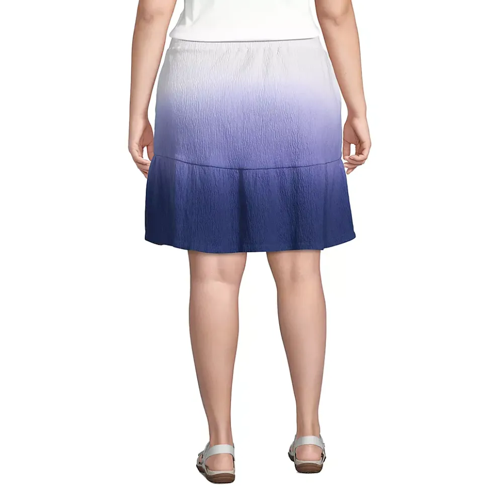 Women's Plus Size High Rise Pull On Elastic Waist Tiered Crinkle Knit Skirt