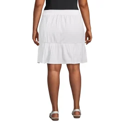Women's Plus Size High Rise Pull On Elastic Waist Tiered Crinkle Knit Skirt