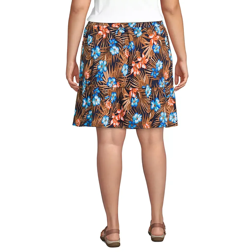 Women's Plus Size High Rise Pull On Elastic Waist Tiered Crinkle Knit Skirt