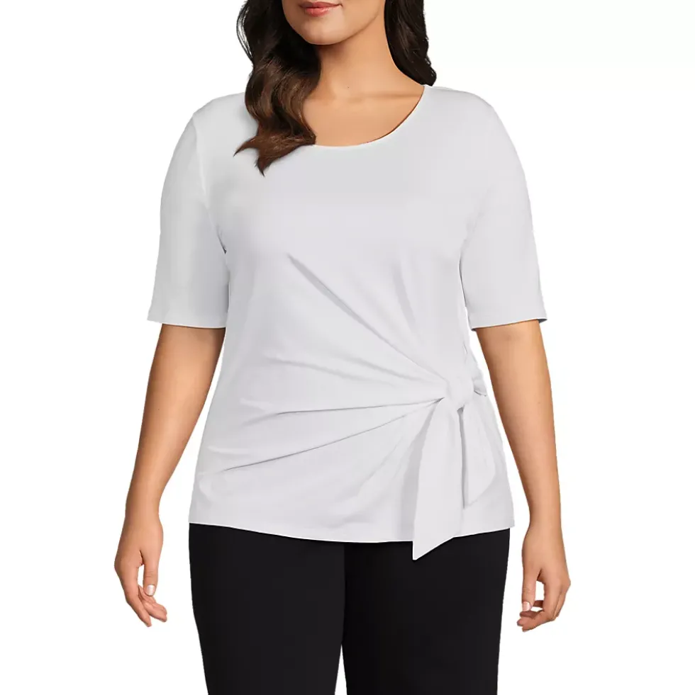 Women's Plus Size Lightweight Jersey Tie Front Top