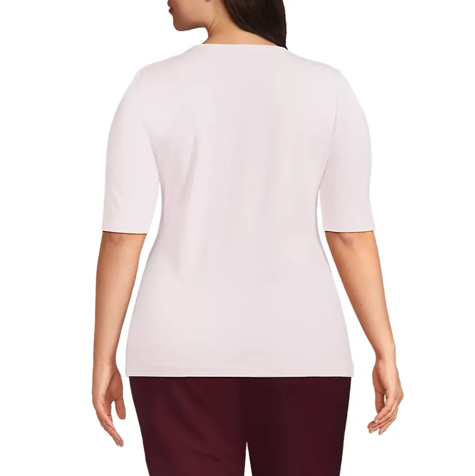 Women's Plus Size Lightweight Jersey Skimming Elbow Sleeve Crew Neck T-shirt