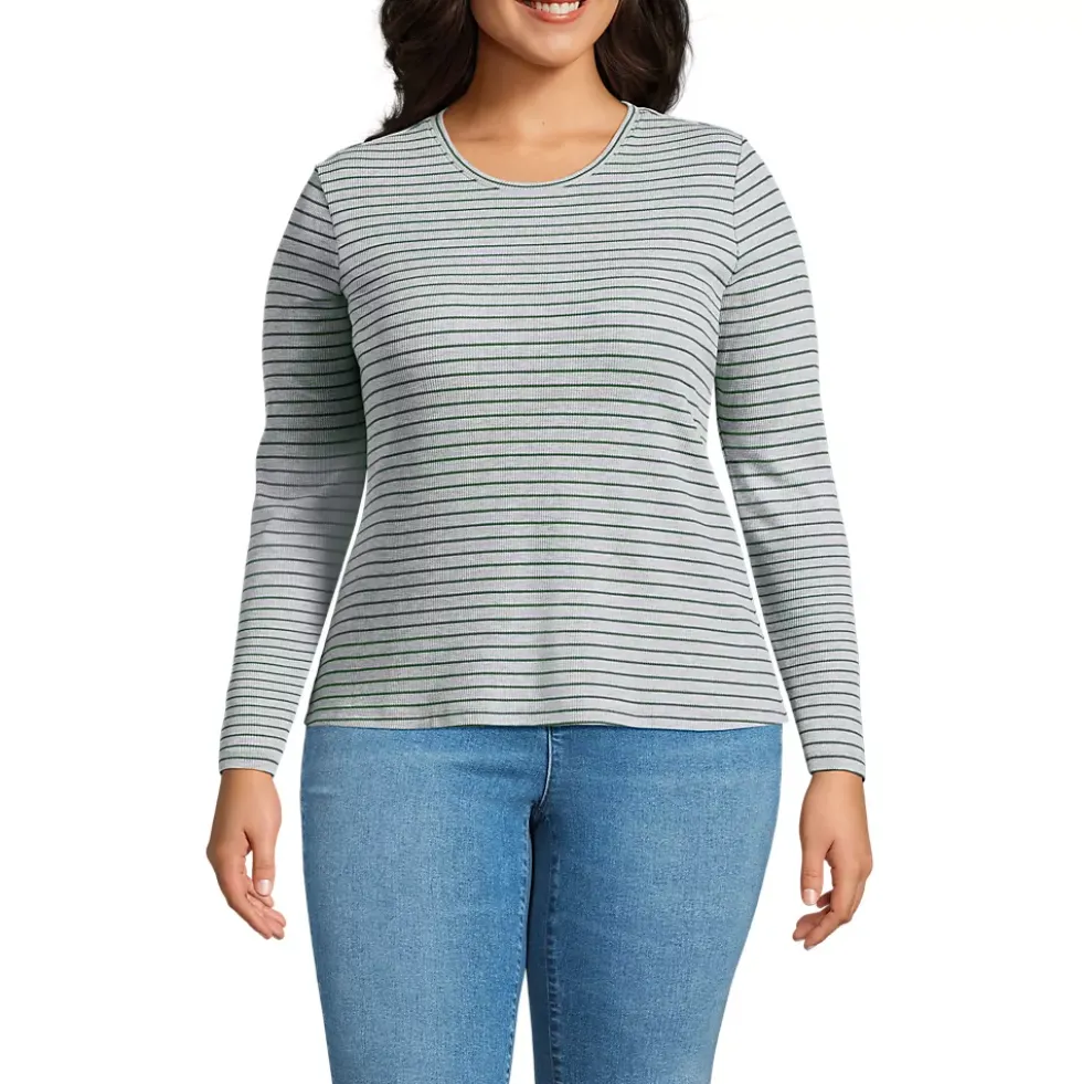 Women's Plus Size Lightweight Waffle Long Sleeve Crew Neck T-Shirt