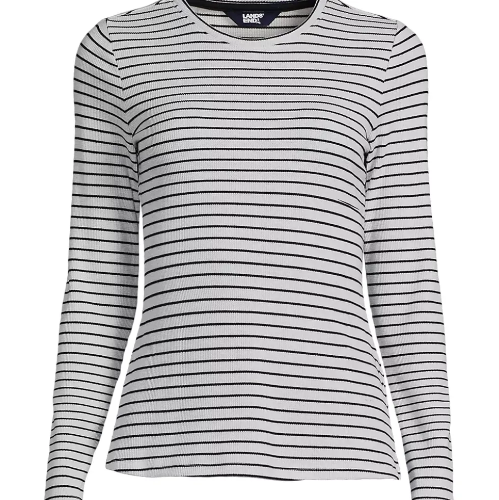 Women's Plus Size Lightweight Waffle Long Sleeve Crew Neck T-Shirt