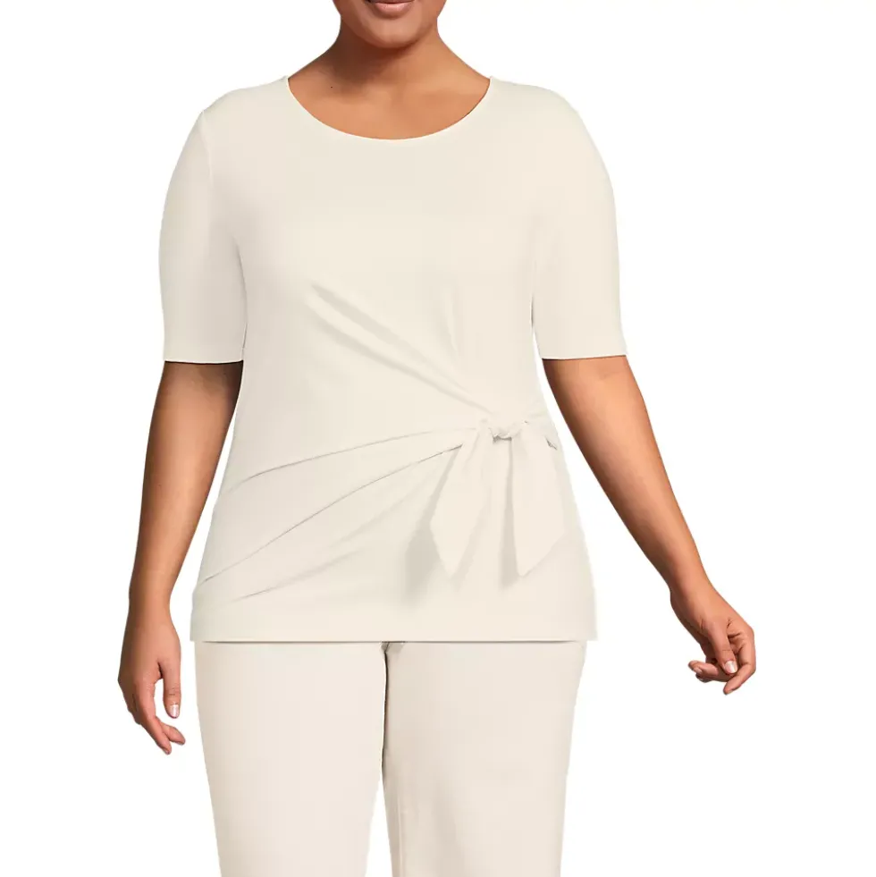 Women's Plus Size Lightweight Jersey Tie Front Top