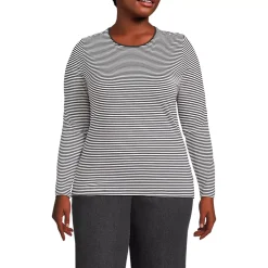 Women's Plus Size Lightweight Jersey Skimming Long Sleeve Crew Neck T-shirt