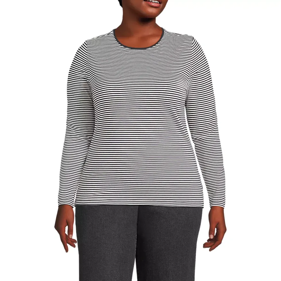 Women's Plus Size Lightweight Jersey Skimming Long Sleeve Crew Neck T-shirt