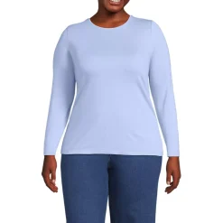 Women's Plus Size Lightweight Jersey Skimming Long Sleeve Crew Neck T-shirt