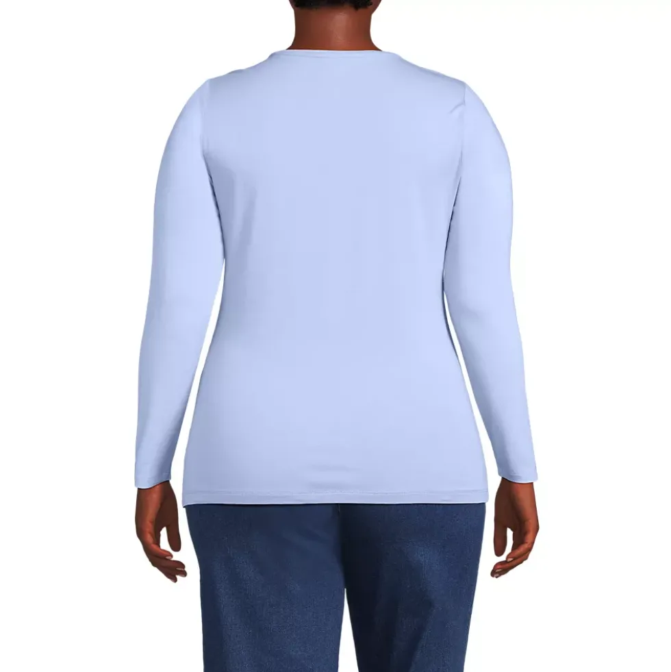 Women's Plus Size Lightweight Jersey Skimming Long Sleeve Crew Neck T-shirt