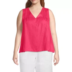 Women's Plus Size Linen V Neck Top