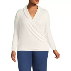 Women's Plus Size Long Sleeve Brushed Rib Wrap Top