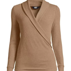 Women's Plus Size Long Sleeve Brushed Rib Wrap Top