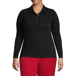 Women's Plus Size Long Sleeve Mesh Polo