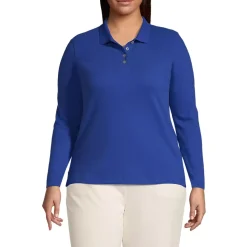 Women's Plus Size Long Sleeve Mesh Polo