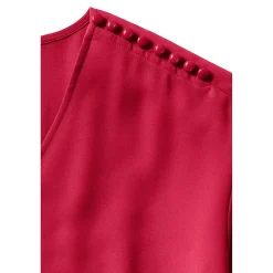 Women's Plus Size Long Sleeve V-neck Button Shoulder Crepe Blouse