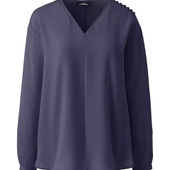 Women's Plus Size Long Sleeve V-neck Button Shoulder Crepe Blouse