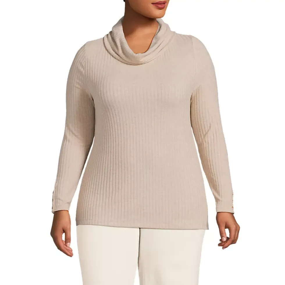 Women's Plus Size Long Sleeve Wide Rib Turtleneck