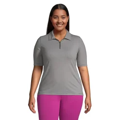 Women's Plus Size Moisture Wicking UPF Sun Elbow Sleeve Zip Front Polo Shirt